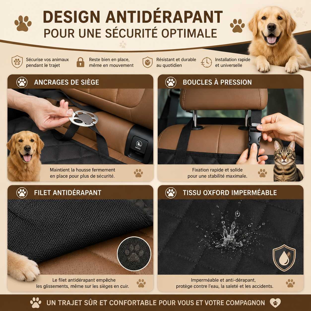 Housse de Protection Voiture pour Chien 2-en-1 Imperméable – Hamac de Siège Arrière et Protection de Coffre