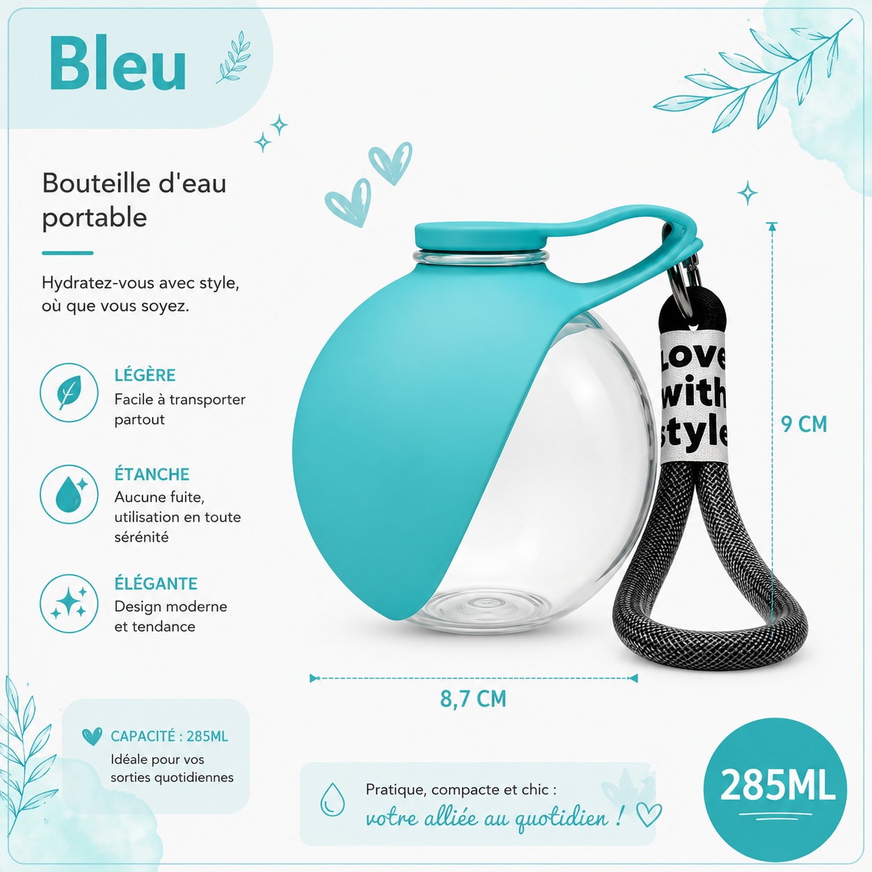 Gourde d'eau portable en acier inoxydable pour chien – Bol intégré pour des promenades et voyages