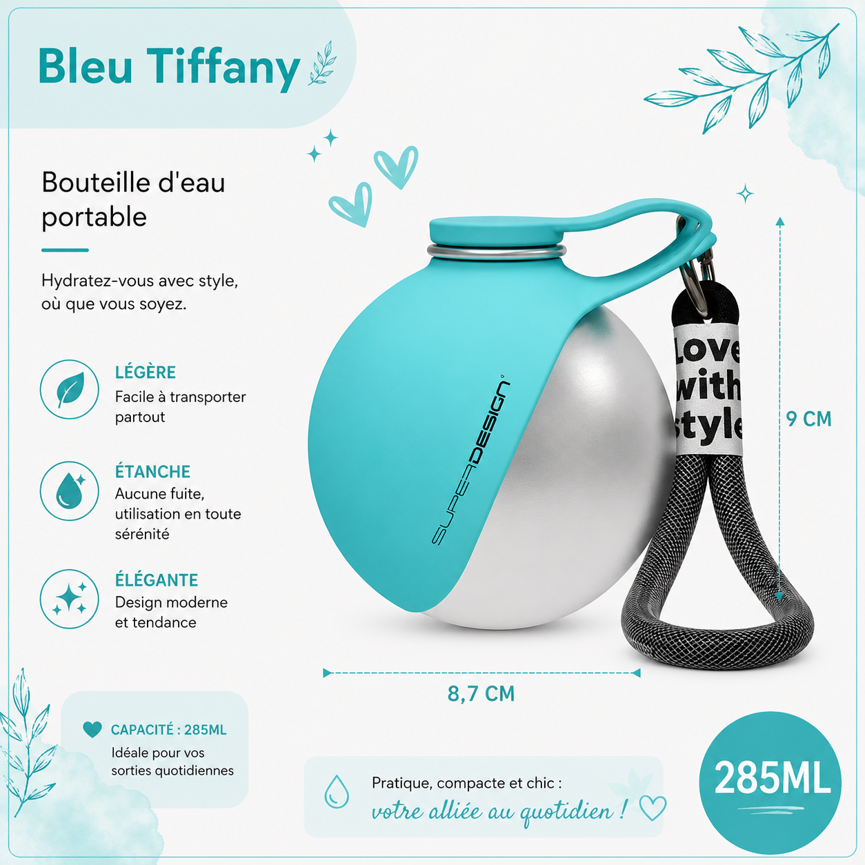 Gourde d'eau portable en acier inoxydable pour chien – Bol intégré pour des promenades et voyages