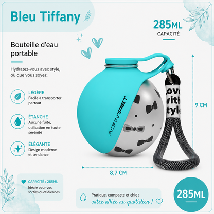 Gourde d'eau portable en acier inoxydable pour chien – Bol intégré pour des promenades et voyages
