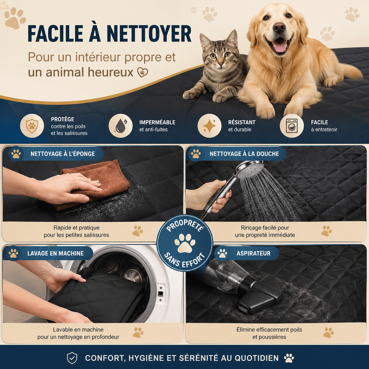 Housse de Protection Voiture pour Chien 2-en-1 Imperméable – Hamac de Siège Arrière et Protection de Coffre