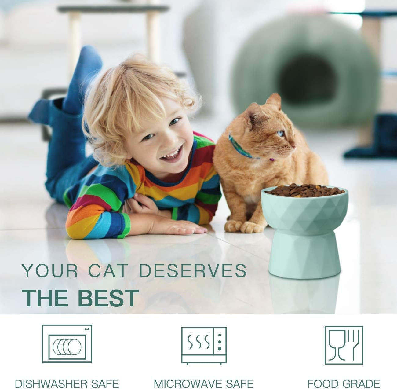 🐾 Gamelle Surélevée en Céramique pour Chat et Petit Chien – Duo Eau & Nourriture