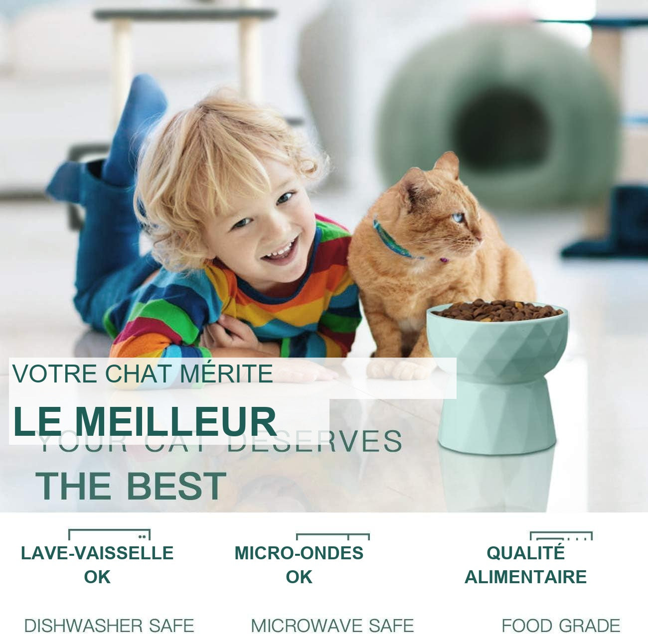 Gamelle surélevée — lave-vaisselle, micro-ondes, qualité alimentaire